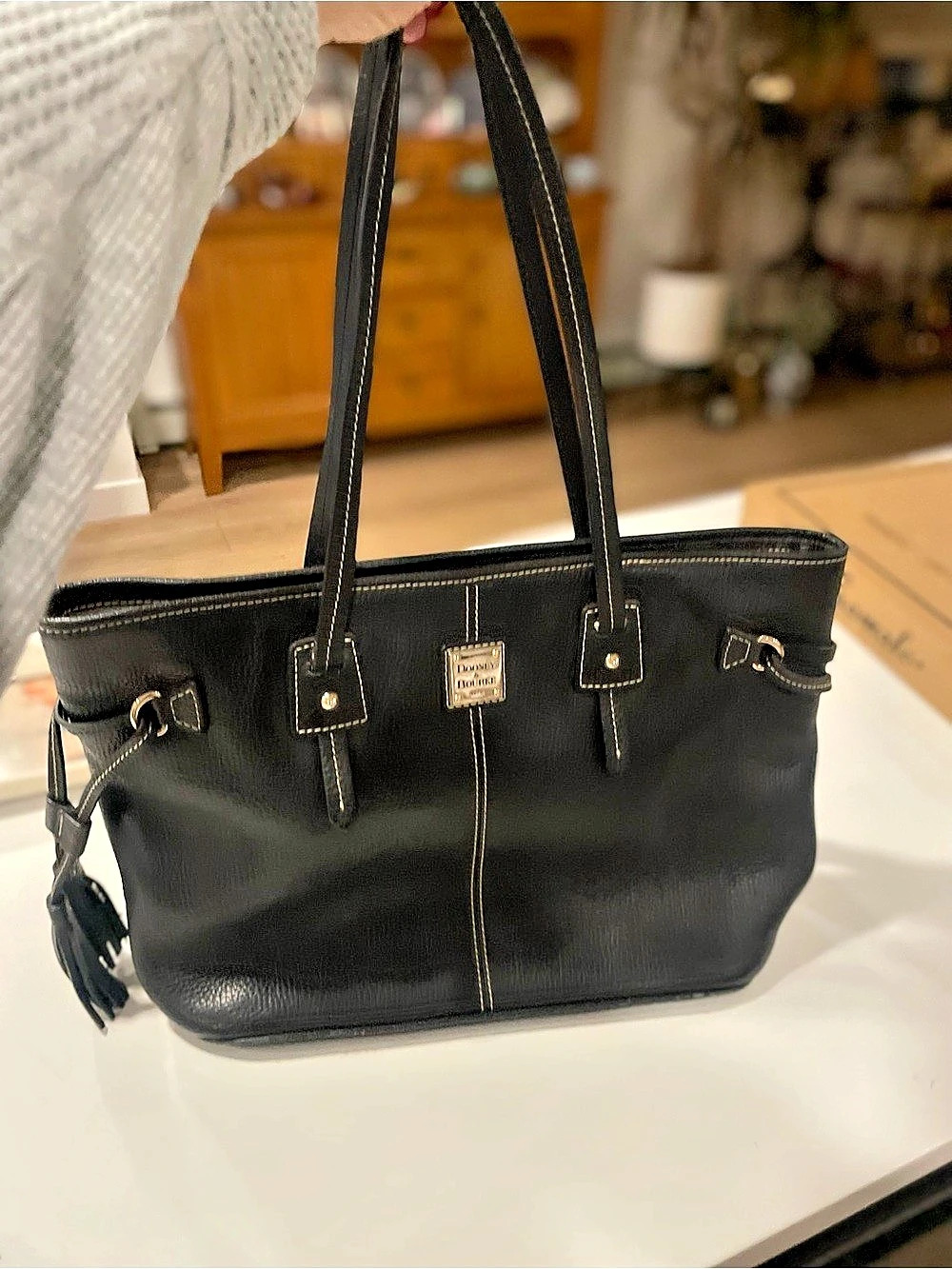 Dooney & Bourke Pebble Grain Large Tassel Tote Black